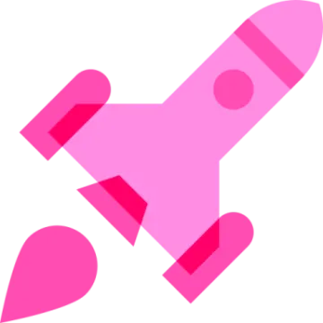 a pink rocket with two hearts on it