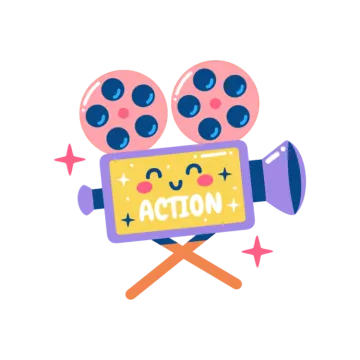 a camera with the word action on it