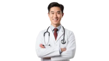 a male doctor standing with his arms crossed
