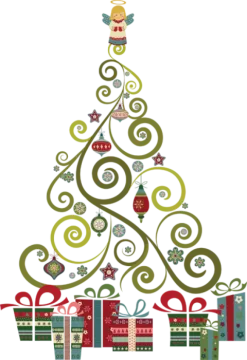 a christmas tree with presents around it