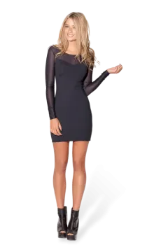 a woman wearing a black dress and boots
