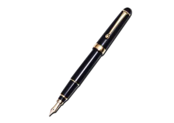 a black and gold fountain pen on a white background