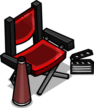 a red cinema chair with a movie clapper