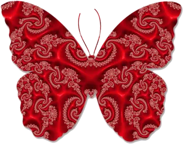 a red butterfly with intricate patterns on it