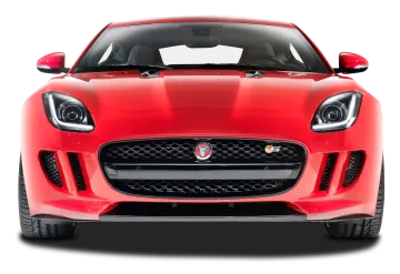 the front end of a red jaguar car