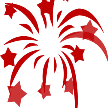 a red and white firework with stars