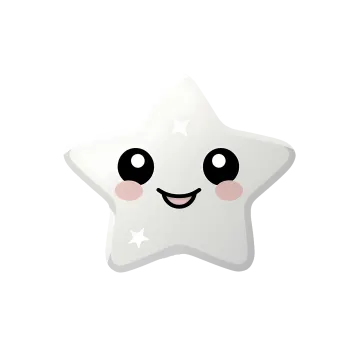 a white star with black eyes and pink cheeks