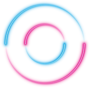 a blue and pink circle on a white background