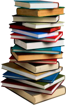 a stack of books on a white background