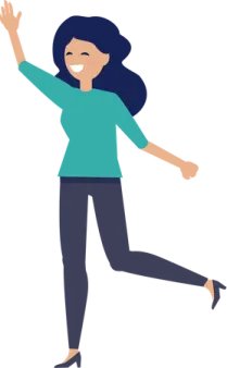 a woman in a green shirt and black pants