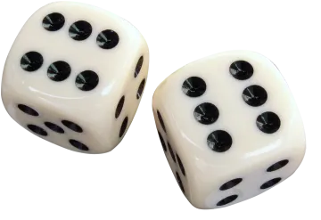 two white dice with black spots on them