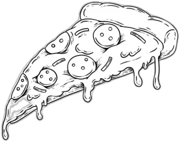 a black and white drawing of a slice of pizza