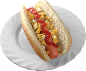 a hot dog on a white plate