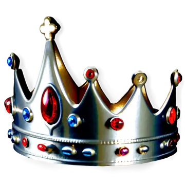 a silver crown with red and blue gems
