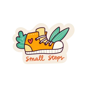 a hand drawn illustration of a shoe with the word'small steps '