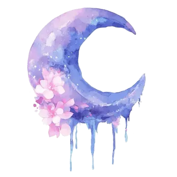 a watercolor painting of a crescent with flowers on it