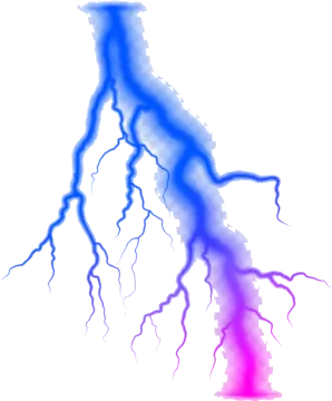 a blue and red lightning bolt on a white background