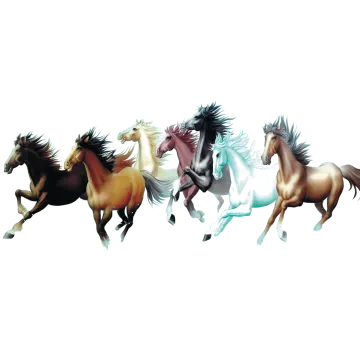 a group of horses running in a row
