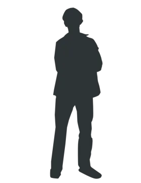 a silhouette of a man in a suit and hat