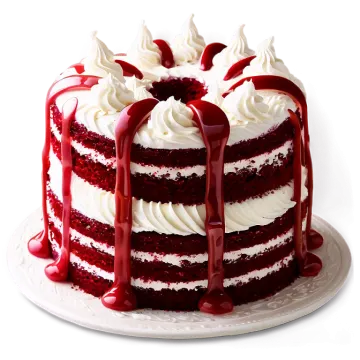 a red velvet cake with white frosting