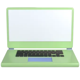 a green laptop computer with a white screen