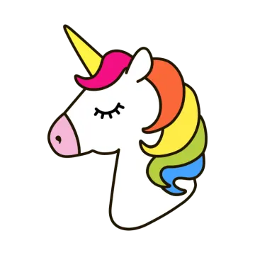 a cartoon unicorn with a rainbow colored mane