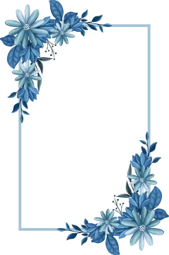 a floral frame with blue flowers and leaves