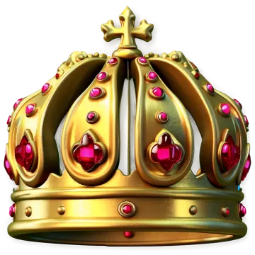 a golden crown with red jewels on it