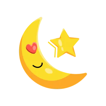 a yellow crescent with a smiling face and a star