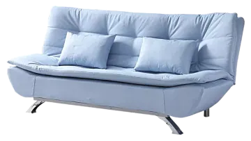 a blue sofa with two pillows on it
