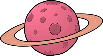 an illustration of a pink planet with a ring around it