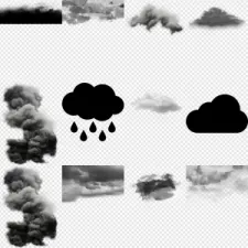 a set of black and white clouds on transparent background
