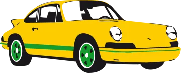 a yellow car with green stripes
