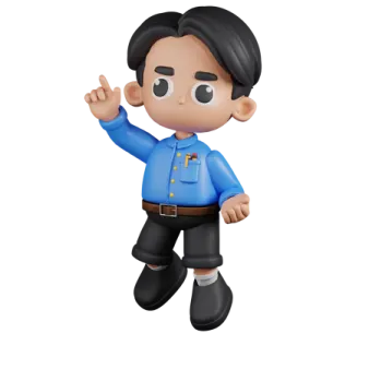 a cartoon character in a blue shirt and black pants