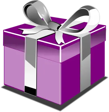 a purple gift box with a silver bow