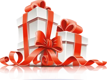 a pile of red and white gift boxes with bows