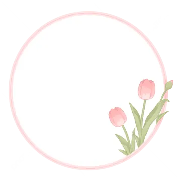 a round frame with pink tulips