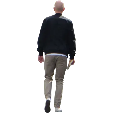 a man walking with his back to the camera