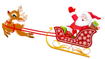 a santa claus riding in a sled pulled by a reindeer