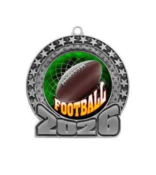 a silver medal with a football on it