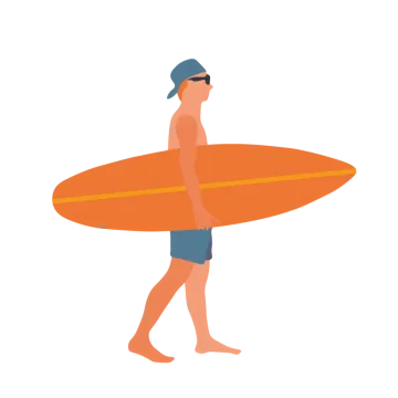 a man walking with a surfboard in his hand