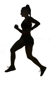a woman running in silhouette on a white background