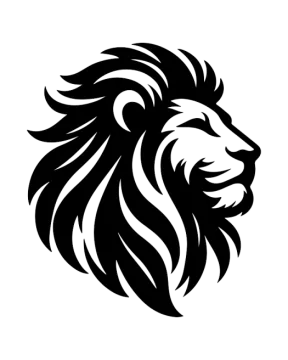 a lion head with black and white lines