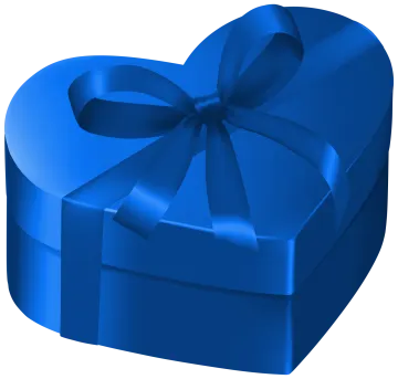 a blue heart shaped box with a bow