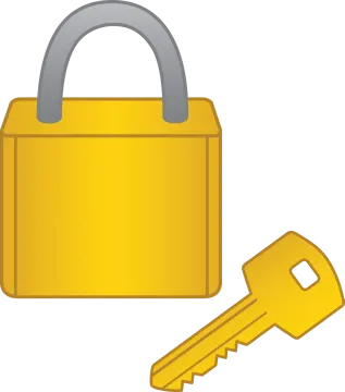 a yellow padlock with a key