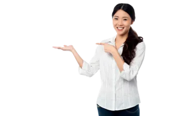 a woman pointing her finger at the camera