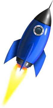 a blue rocket flying through the air