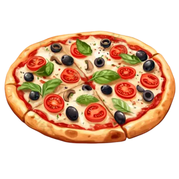 a pizza with olives and tomatoes on it