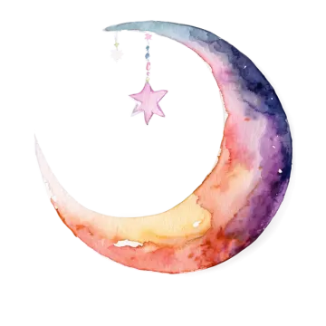 a watercolor painting of a crescent and star