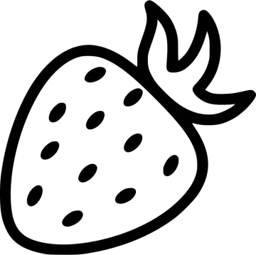 a black and white drawing of a strawberry